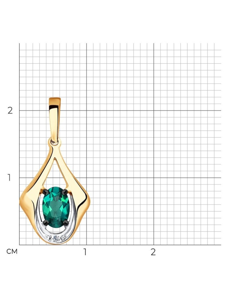 Gold pendant with diamond and emerald