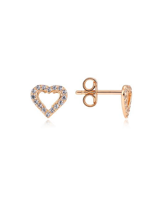 Gold earrings with zircons "heart"