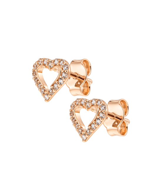 Gold earrings with zircons "heart"