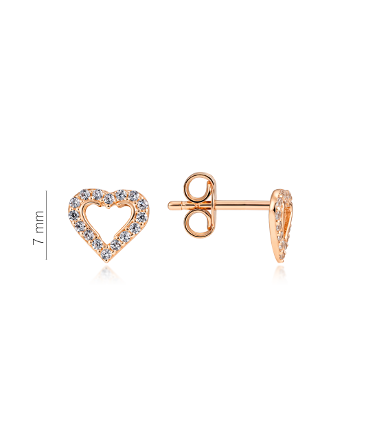 Gold earrings with zircons "heart"