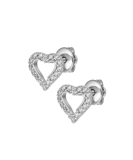 White gold earrings with zircons "heart"
