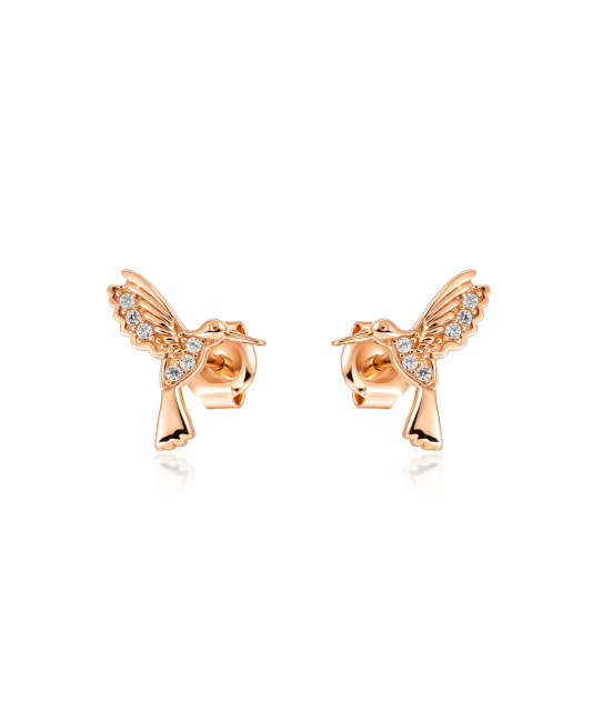 Gold earrings with zircons “Hummingbird”