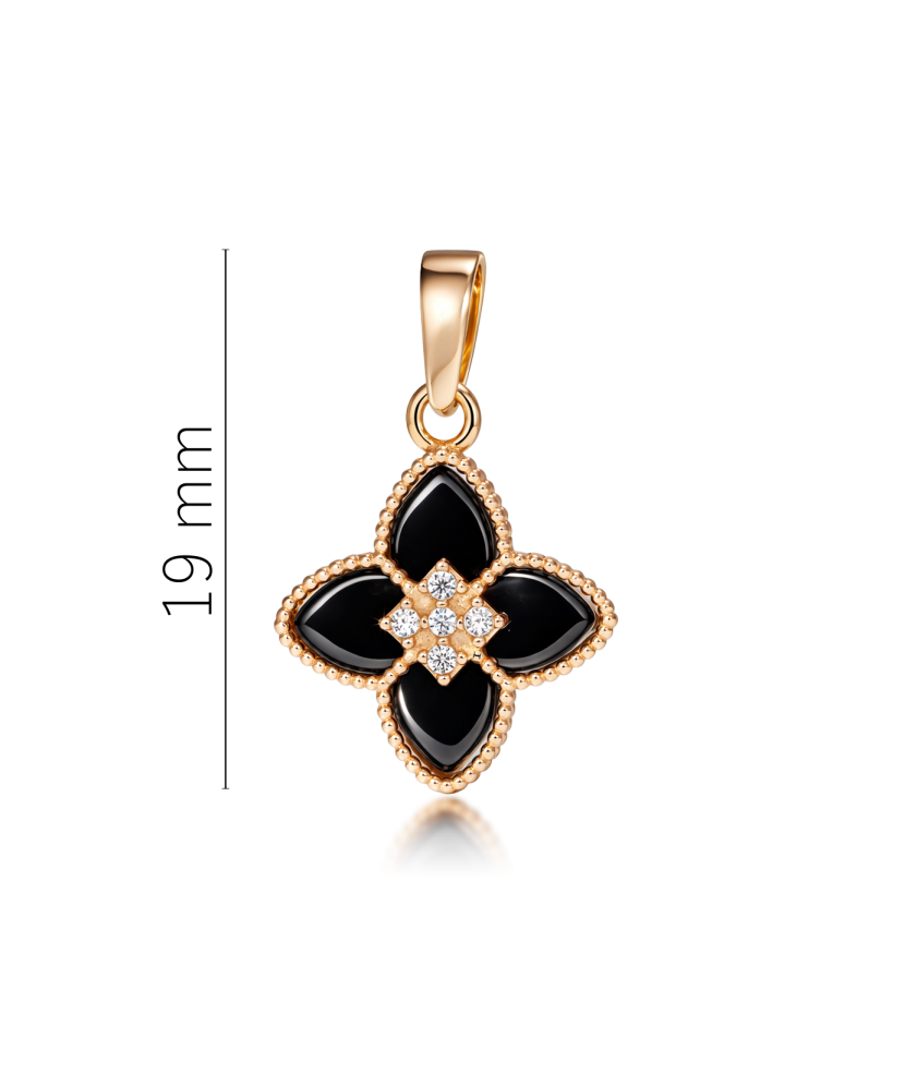 Gold pendant with onyx and zircons