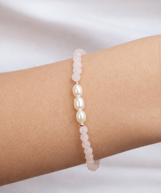 Bracelet with rose quartz and gold-plated silver