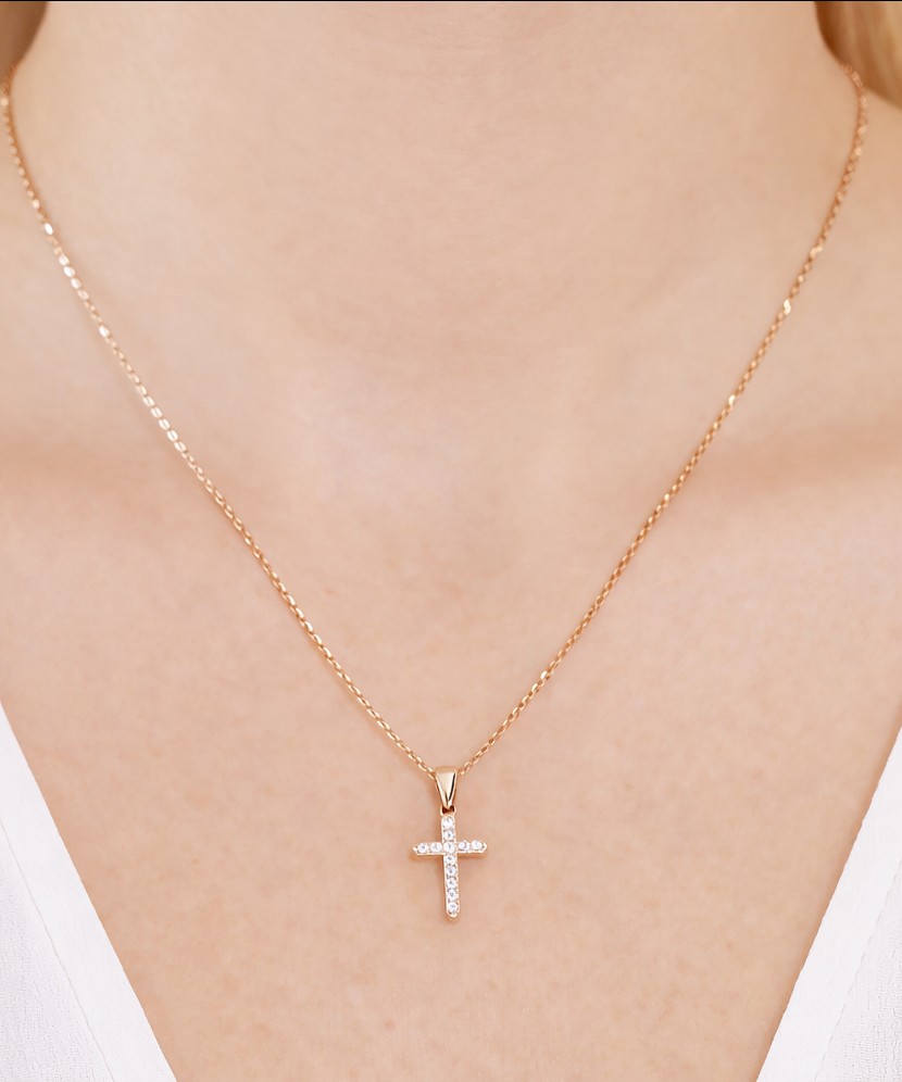 Gold pendant with zircons "cross"