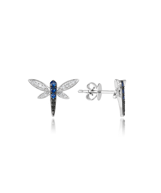 White gold earrings with sapphires, black diamonds and diamonds