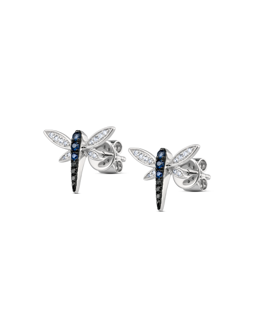 White gold earrings with sapphires, black diamonds and diamonds