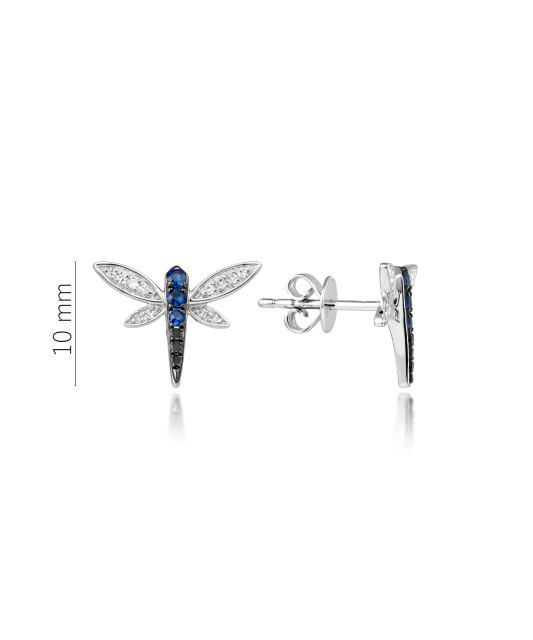 Valkokultaiset korvakorut safiireilla, mustilla timanteilla ja timanteilla