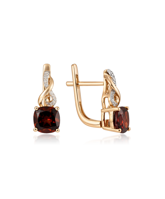 Gold earrings with garnet and diamonds