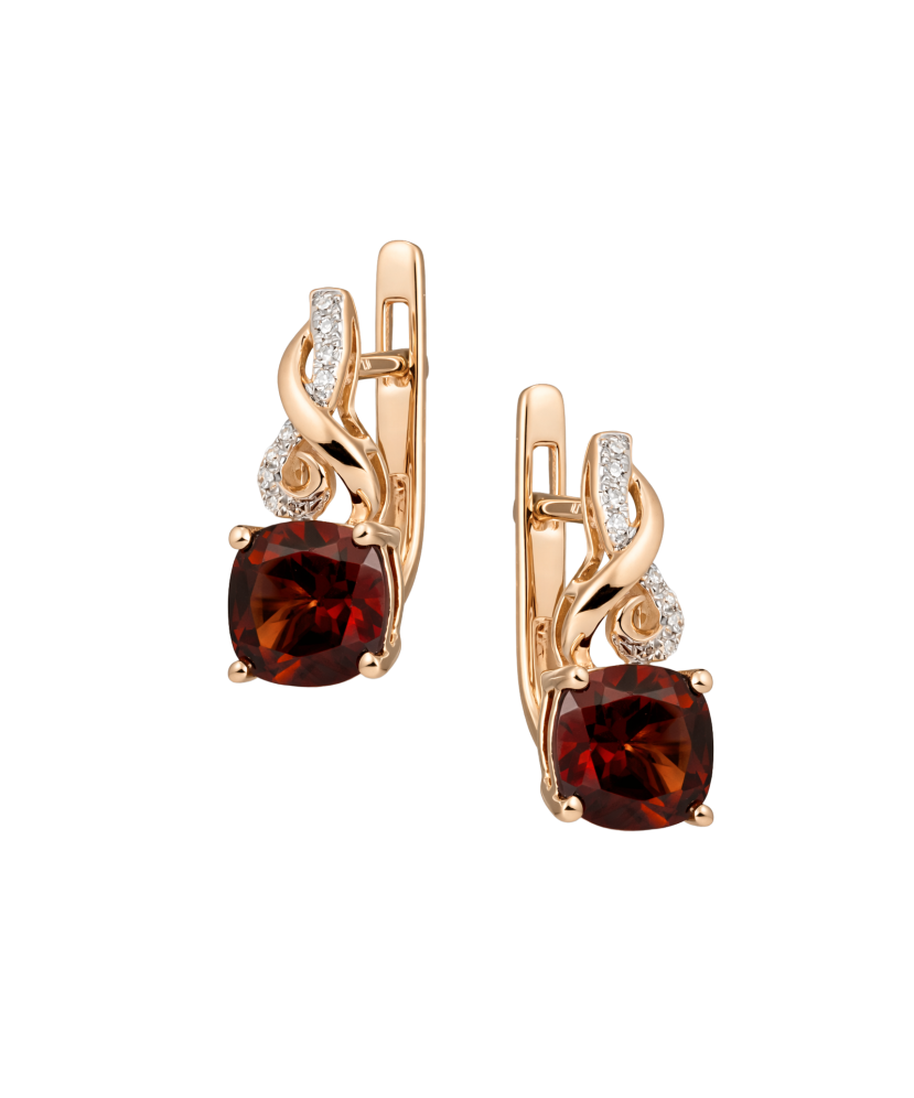 Gold earrings with garnet and diamonds