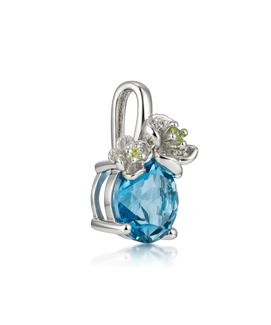 Valkokultainen riipus topaasilla, timanteilla ja peridooteilla