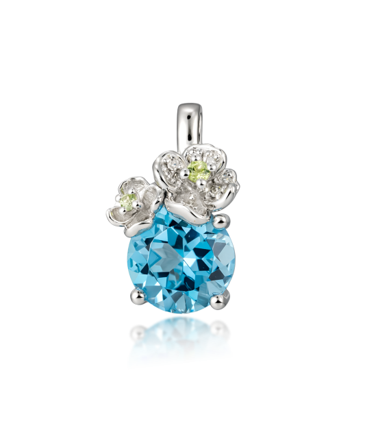 White gold pendant with topaz, diamonds and peridots