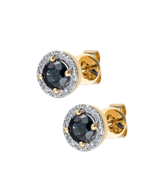Yellow Gold earrings with diamonds and sapphire