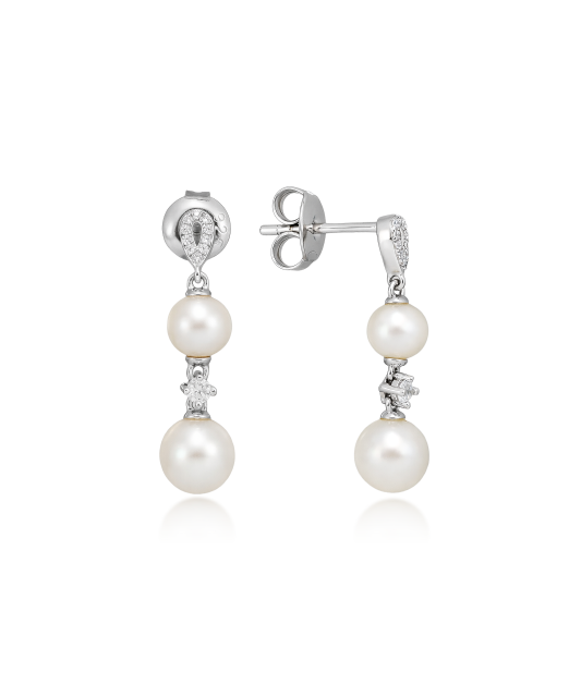 Sterling silver earrings with pearls and zircons