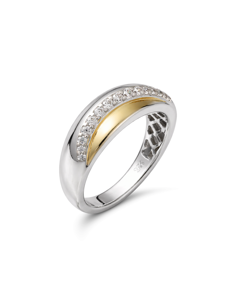 Hopeinen kullattu sormus zirkoneilla