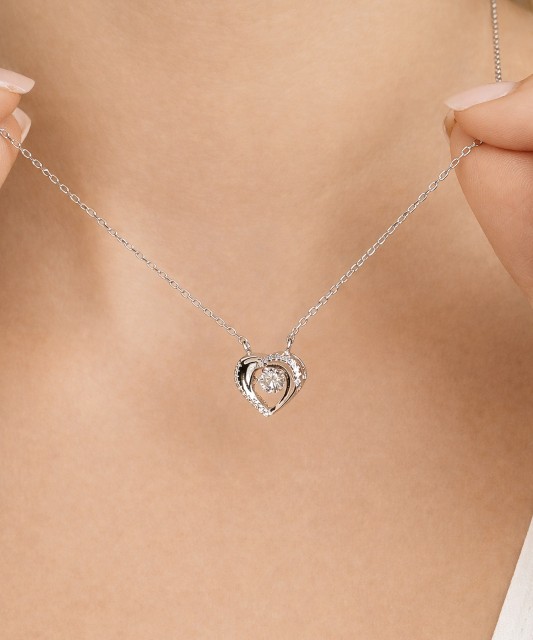Sterling silver chain with zirconium pendant "heart"