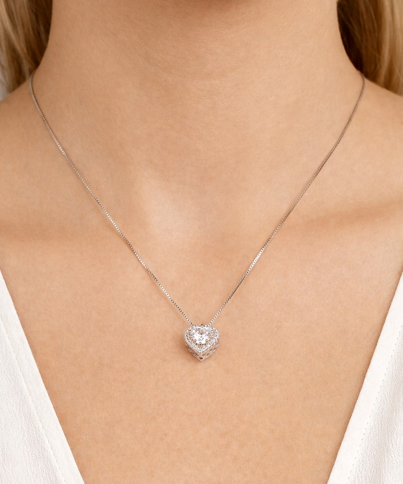 Sterling silver chain with zirconium pendant "heart"