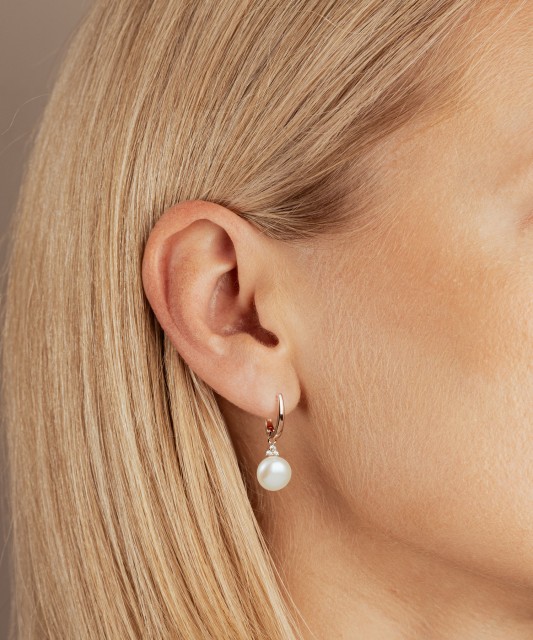 Gilded sterling silver earrings with pearls and zircons