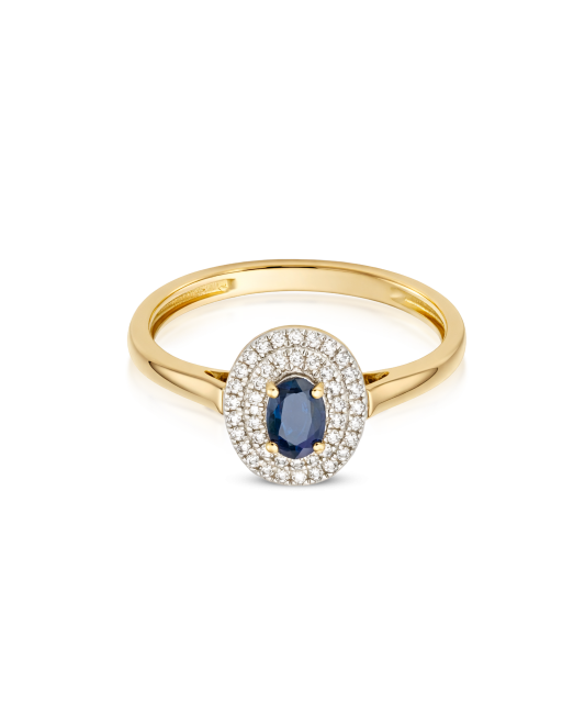 Yellow gold ring with sapphires and diamonds