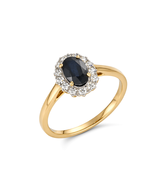 Yellow gold ring with sapphires and diamonds