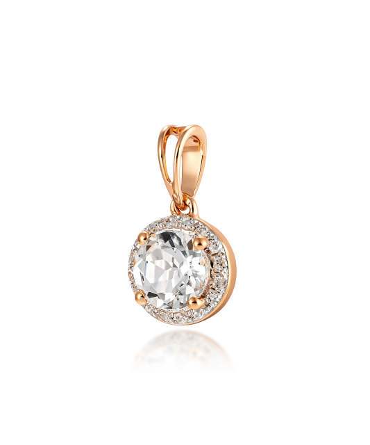 Gold pendant with white topaz and diamonds