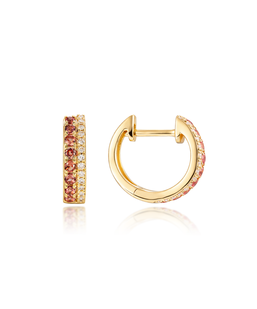 Yellow gold earrings with orange sapphires and diamonds