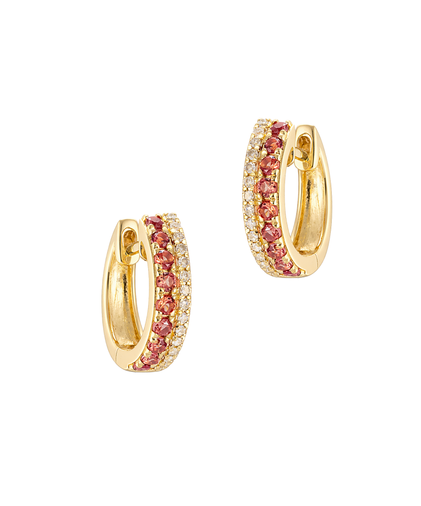 Yellow gold earrings with orange sapphires and diamonds
