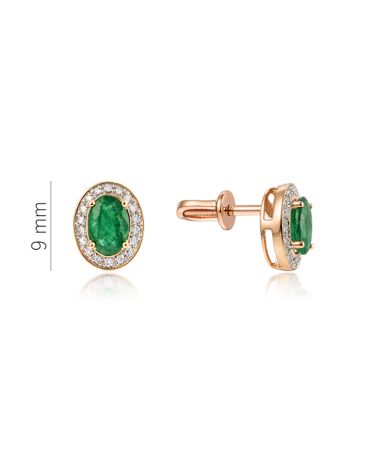 Gold earrings with emeralds and diamonds