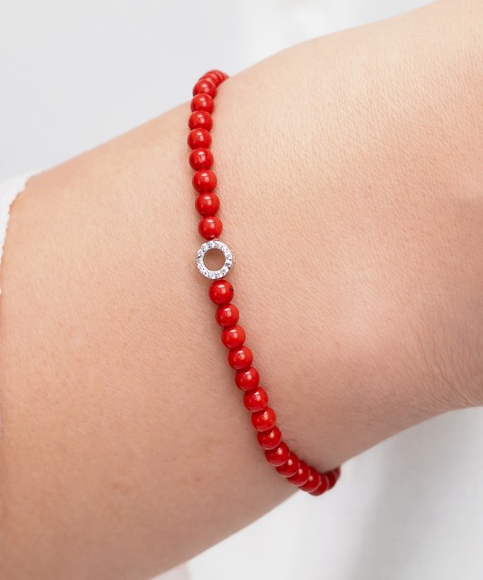 Korallirannekoru zirkoneilla ja hopealla