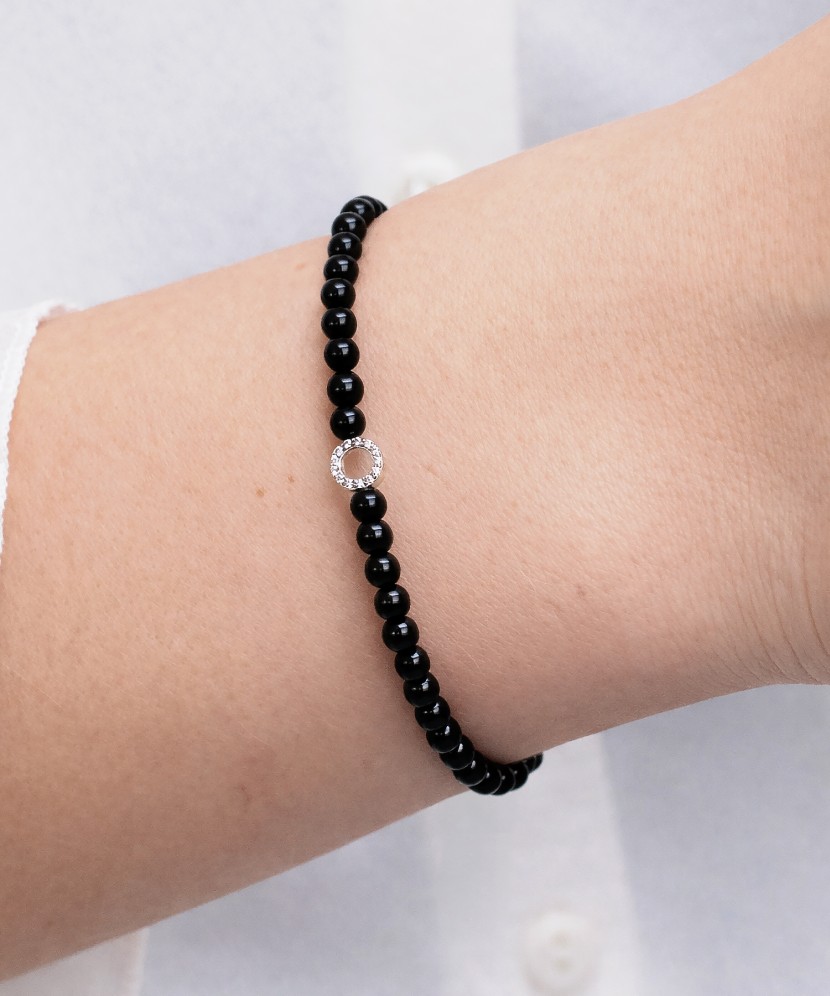 Onyx bracelet with zircons and silver
