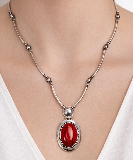 Silver necklace with coral