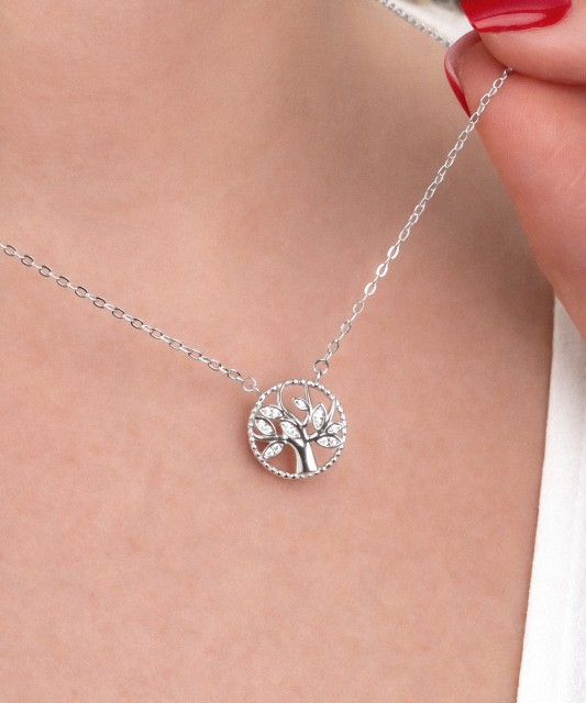 Silver chain with zircon pendant "Tree of Life"