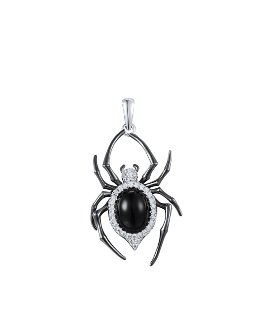 Sterling Silver pendant with agate and zircons "Spider"