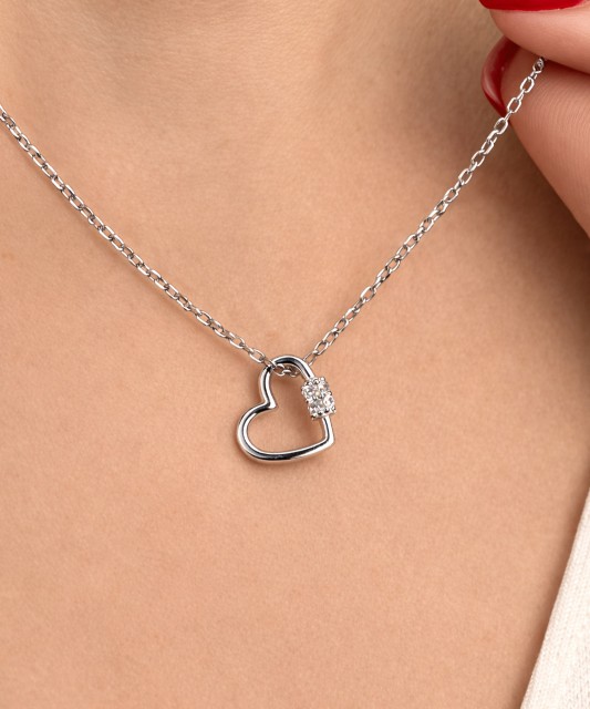 Sterling silver chain with zirconium pendant "heart"