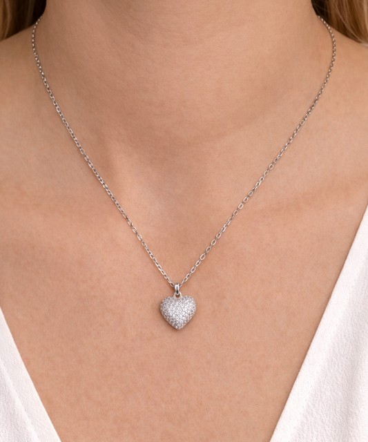 Sterling silver chain with zirconium pendant "heart"