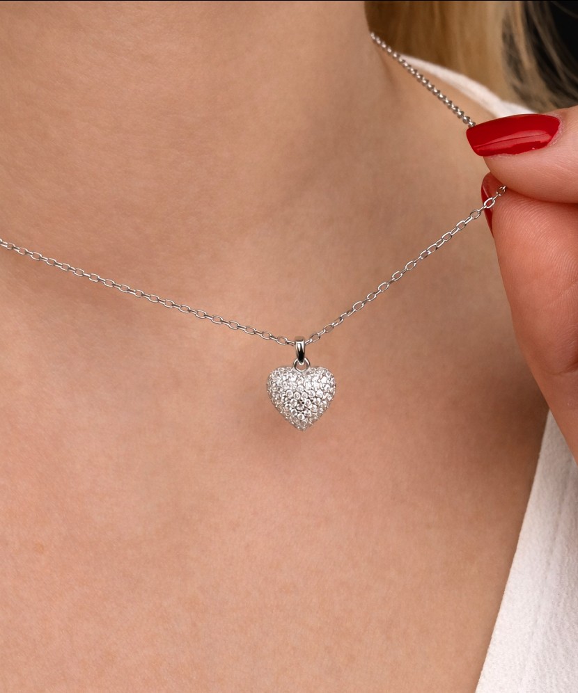 Sterling silver chain with zirconium pendant "heart"