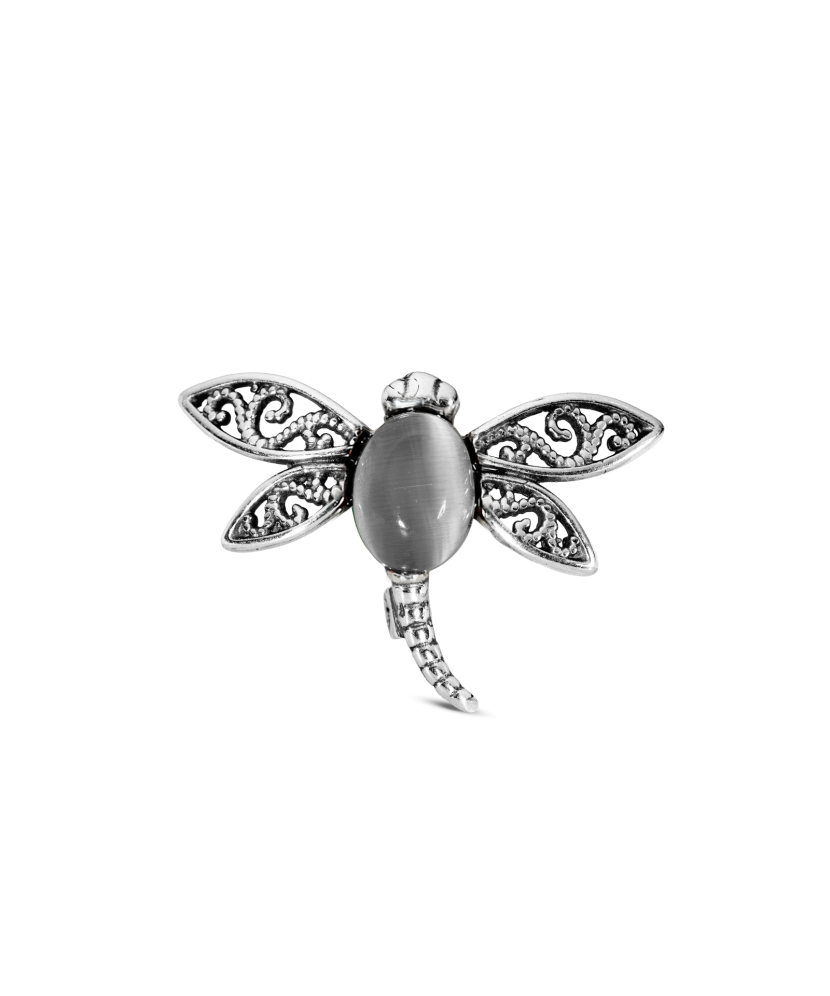 Sterling silver brooch with cat's eye stone "Dragonfly"