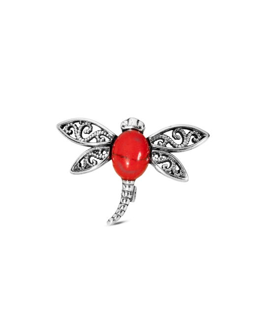 Sterling silver brooch with coral "Dragonfly"