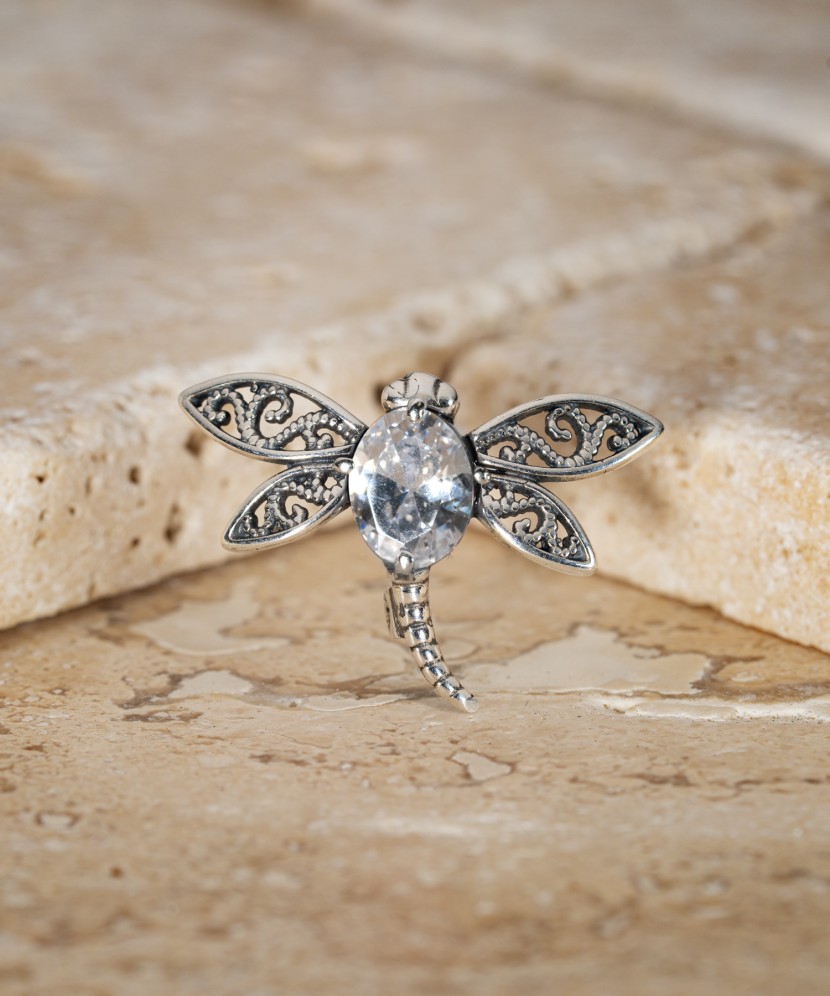 Sterling silver brooch with zircon "Dragonfly"