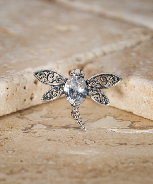 Sterling silver brooch with zircon "Dragonfly"