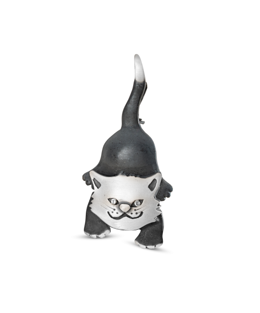 Hopeinen rintaneula kristalleilla "Kissa"