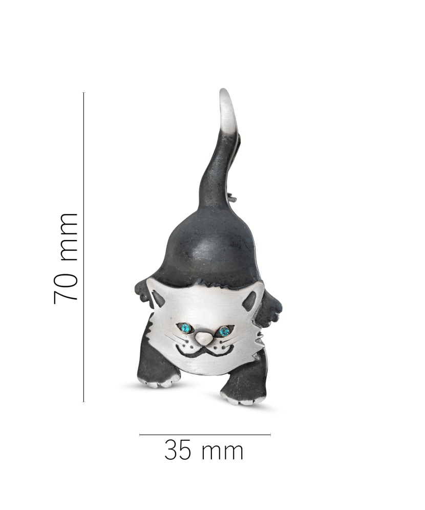 Hopeinen rintaneula kristalleilla "Kissa"