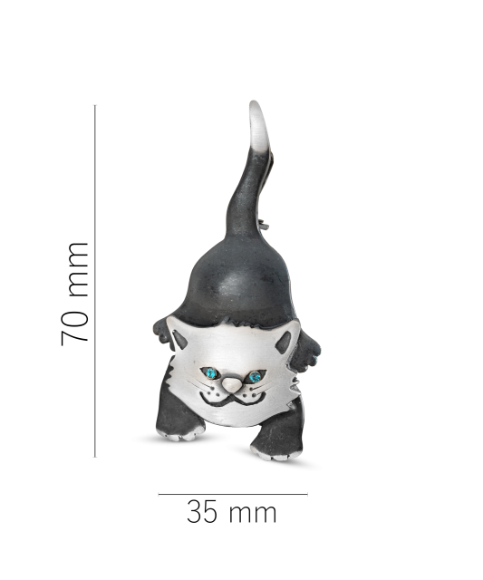 Hopeinen rintaneula kristalleilla "Kissa"