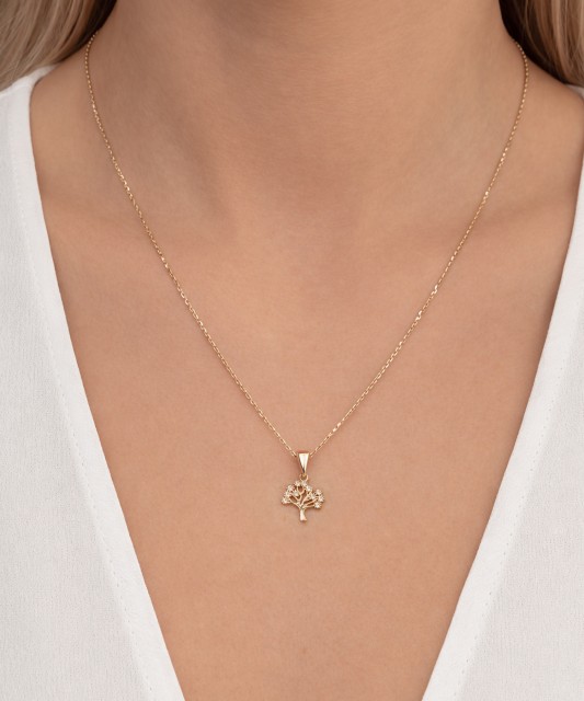 Yellow gold pendant with zircons "Tree of Life"