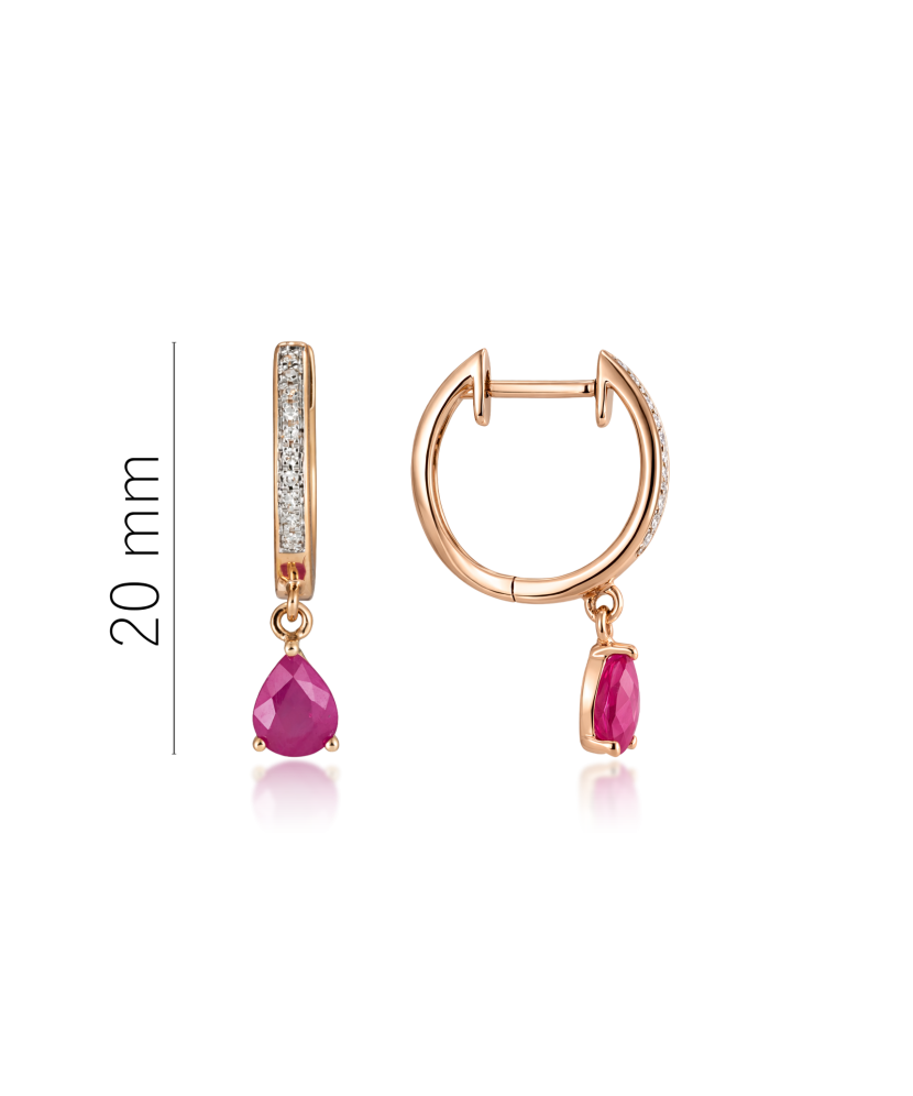 Gold earrings with diamonds and rubies