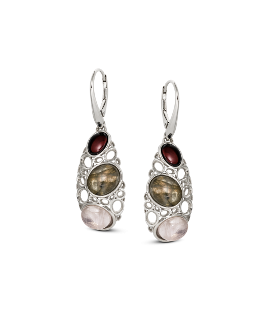 Silver earrings with amber and labradorite