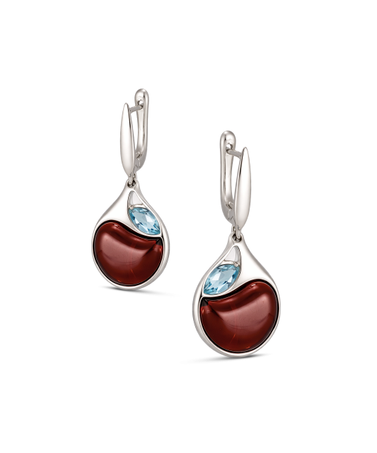 Hopeiset korvakorut meripihkalla ja topaasilla