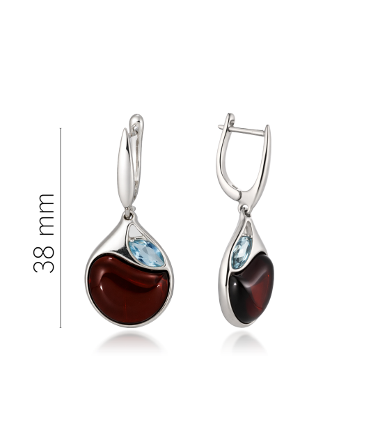 Silver earrings with amber and topaz