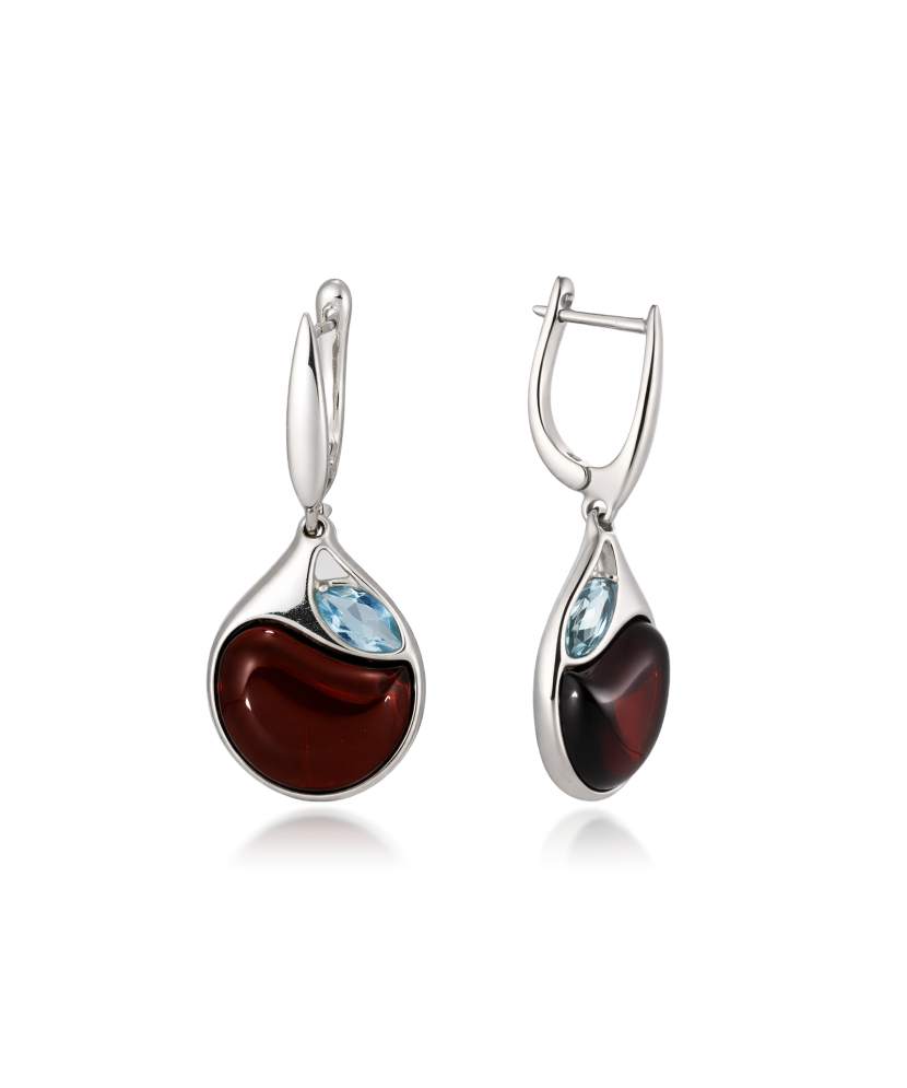 Silver earrings with amber and topaz