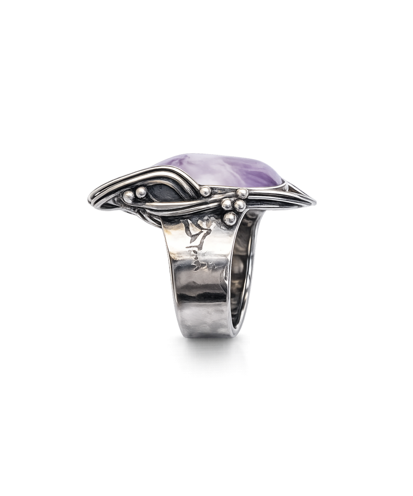 Silver ring with charoite